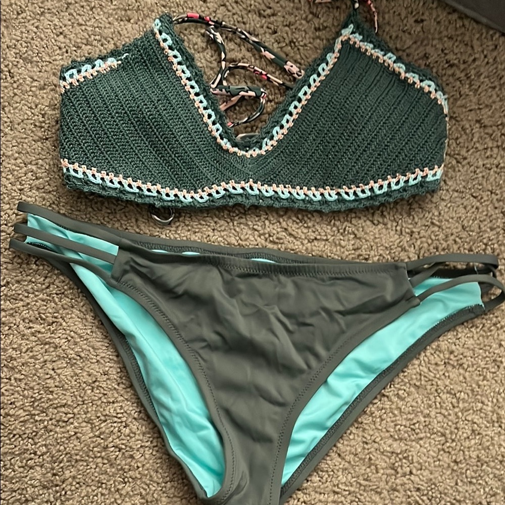 Target Green Crochet Bikini Set, worn once